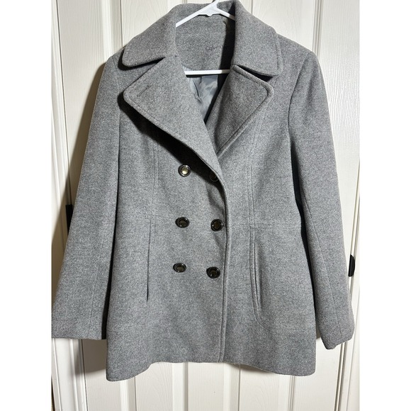 Calvin Klein Women's Gray Notch Lapel Double Breasted Wool Blend Jacket Size 10 - Picture 1 of 7